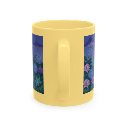 🧶☂️ The Lady Of The Garden Knitting Circle Ceramic Mug – Art Deco Floral Whimsy