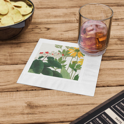 Clerodendrum & Rudbeckia by Tanigami Kônan White Coined Napkins