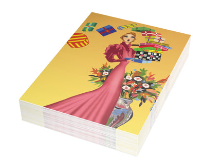 Elegant Holiday Woman with Gifts Postcard Bundles (envelopes included)