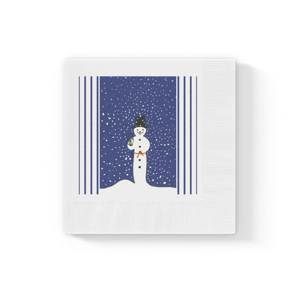 Snowman in Falling Snow White Coined Napkins