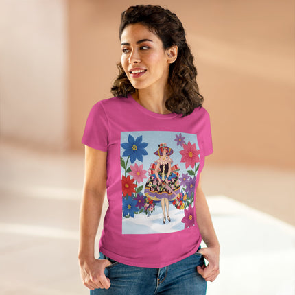 🌸❄️ The Winter Blossom Belle Cotton Tee – Art Deco Floral Fantasy