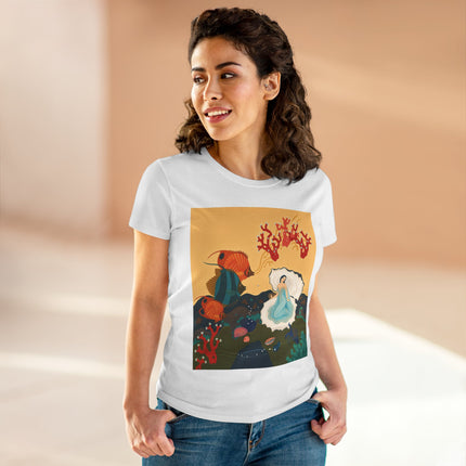🐚🪸 The Lady Of The Coral Reef Cotton Tee – Art Deco Ocean Fantasy