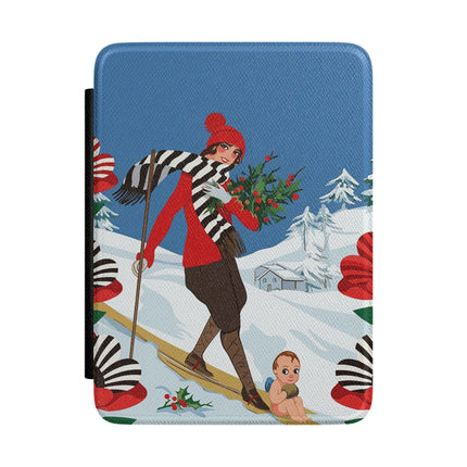 🎿🎄 The Christmas Holly Skier Kindle Case – Whimsical Holiday Fantasy