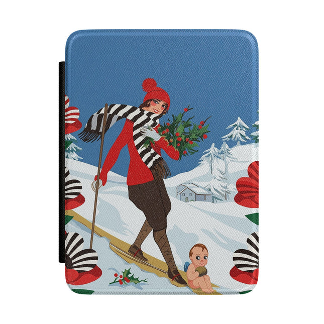 🎿🎄 The Christmas Holly Skier Kindle Case – Whimsical Holiday Fantasy