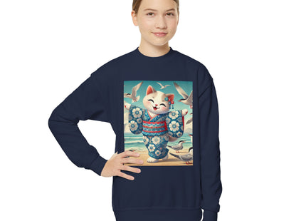 Geisha Kitten by the Seaside Youth Crewneck Sweatshirt
