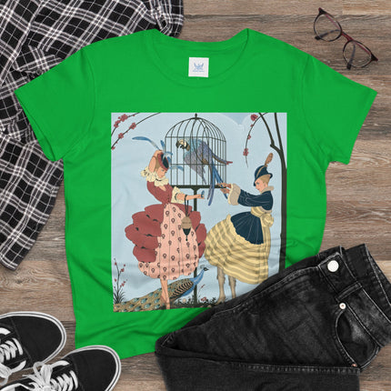 🦚🦜 The Ladies Of The Garden Aviary Cotton Tee – Art Deco Bird Fantasy