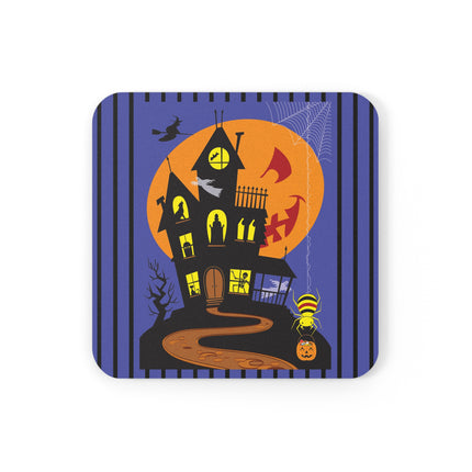 Halloween Night at the Haunted House Cork Back Coaster