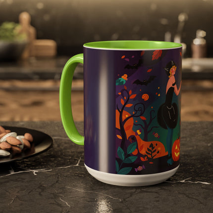 🐈‍⬛🎃 The Midnight Black Cat Masquerade Colorful Mug – Whimsical Halloween Elegance
