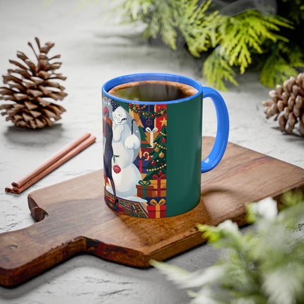 ☃️🎄 The Snowman's Christmas Companion Colorful Mug – Art Deco Holiday Fantasy