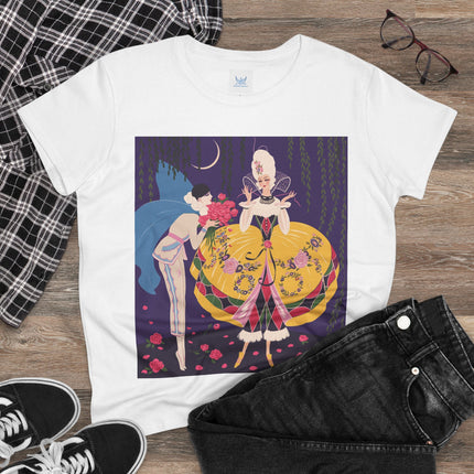🌹🌙 The Queen Of The Midnight Roses Cotton Tee – Art Deco Garden Fantasy