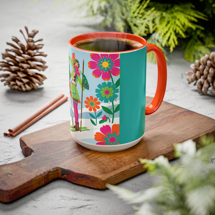 🎿🌸 The Winter Flower Adventurer Colorful Mug – Colorful Ski Fantasy