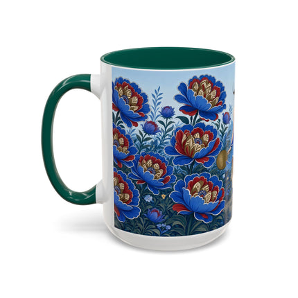 💙🌺 The Sapphire Blossom Garden Dancer Colorful Mug – Art Deco Fashion Fantasy