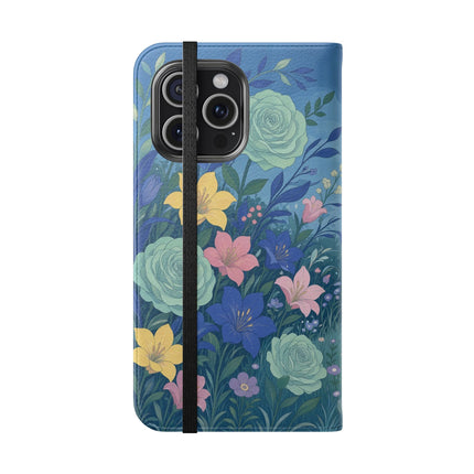🌸💙 The Lovers In The Enchanted Garden Flip Case – Art Deco Floral Romance