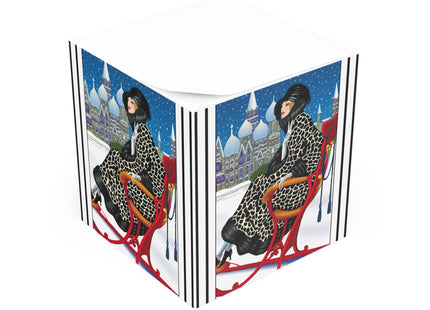 Elegant Winter Woman in Sleigh Note Cube