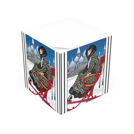 Elegant Winter Woman in Sleigh Note Cube