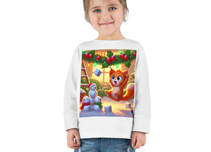 Naughty or Nice Kitten Christmas Toddler Long Sleeve Tee