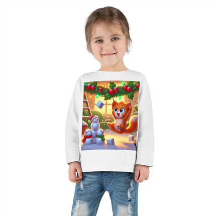Naughty or Nice Kitten Christmas Toddler Long Sleeve Tee