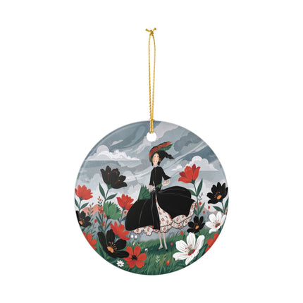 🌧️🌺 The Stormy Flower Walk Ceramic Ornament – Art Deco Floral Fashion