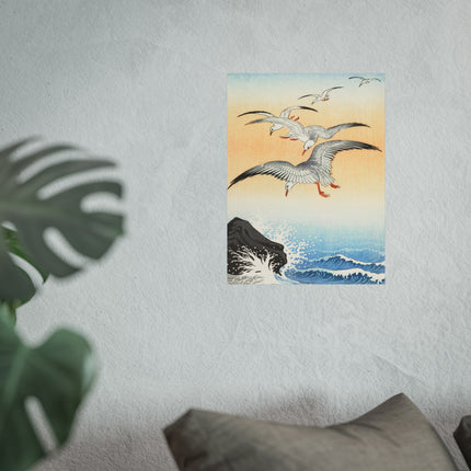 Five Seagulls Above Turbulent Sea by Ohara Koson Fine Art Posters