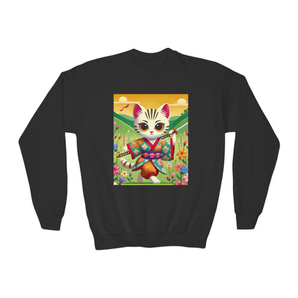 Samurai Kitten Youth Crewneck Sweatshirt – Grace, Discipline & Whimsical Strength