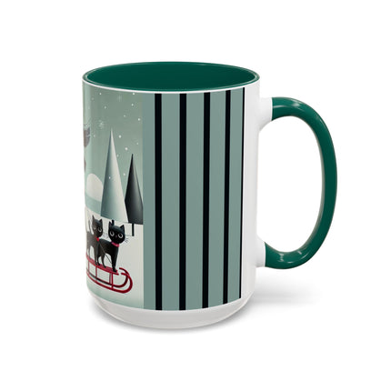 Red Sled & Curious Cats Colorful Mugs (11oz, 15oz)