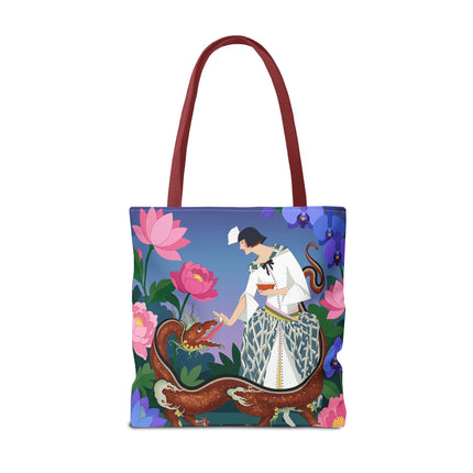 🐉🌸 The Dragon Keeper Tote Bag – Art Deco Floral Fantasy