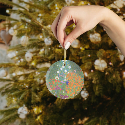 Cottage Garden by Gustav Klimt Glass Ornament
