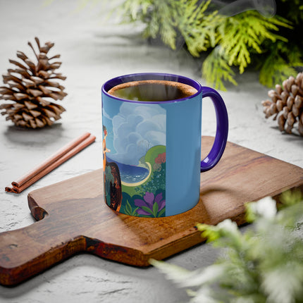 The Lady And The Sea Breeze Colorful Mugs – Art Deco Coastal Serenity