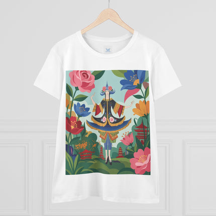 🌸🏯 The Pagoda Garden Enchantress Cotton Tee – Colorful Art Deco Fashion Fantasy