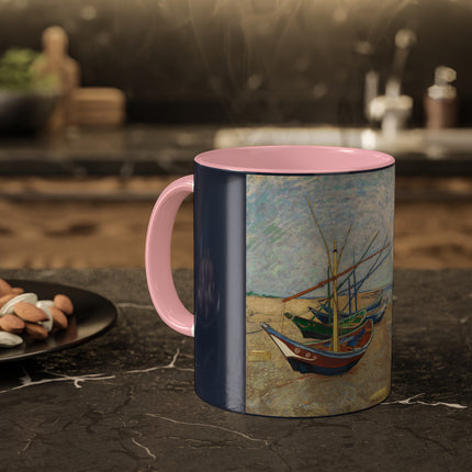 Fishing Boats on the Beach at Saintes-Maries by Vincent Van Gogh Colorful Mugs, 11oz