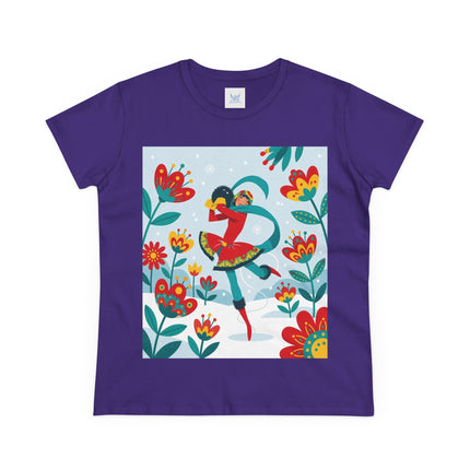 ⛸️🌺 The Winter Flower Skater Cotton Tee – Whimsical Winter Fashion