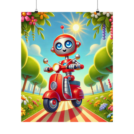 🤖🌿 The Traveling Robot Matte Vertical Poster – Adventure, Curiosity & Playful Discovery