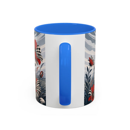 ☔🌹 The Scarlet Checkerboard Rainstorm Colorful Mug – Art Deco Floral Elegance