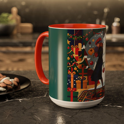 ☃️🎄 The Snowman's Christmas Companion Colorful Mug – Art Deco Holiday Fantasy