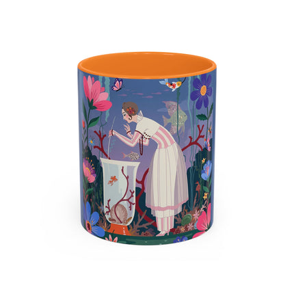 The Lady Of The Enchanted Aquarium Colorful Mugs – Art Deco Aquatic Elegance
