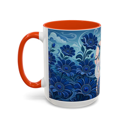 💙🌸 The Sapphire Wind Dancer Colorful Mug – Art Deco Floral Fantasy