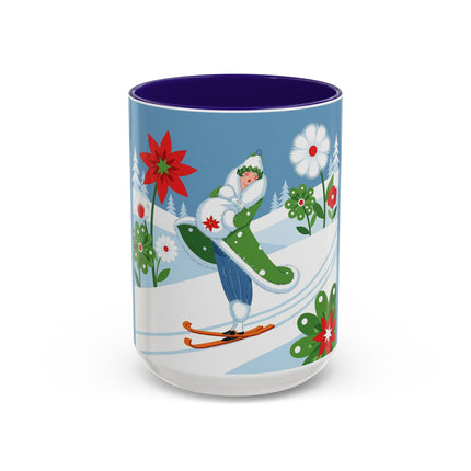 🎿❄️ The Winter Garden Skier Colorful Mug – Whimsical Holiday Fantasy