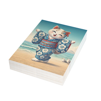 🐱🌊 The Seaside Kimono Kitten Greeting Card – Whimsical Coastal Elegance