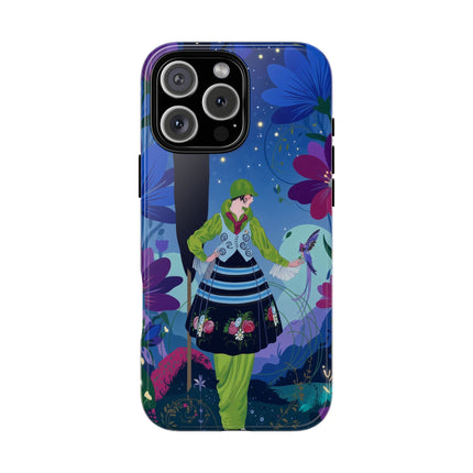 🌸🐦 The Lady Of The Midnight Bird Garden Phone Case – Art Deco Floral Fantasy