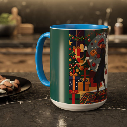 ☃️🎄 The Snowman's Christmas Companion Colorful Mug – Art Deco Holiday Fantasy