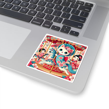 Geisha Kitten's Enchanted Carousel Ride Kiss-Cut Stickers (4 Sizes)
