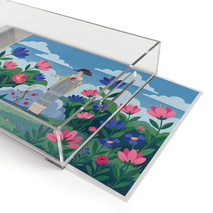 🌸🎩 The Lady Of The Grand Flower Garden Acrylic Serving Tray – Art Deco Fashion Illustration