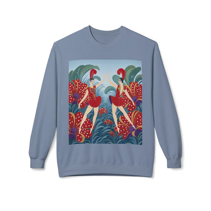 🎭🌺 The Scarlet Flower Garden Dancers Midweight Crewneck Sweatshirt – Art Deco Floral Whimsy