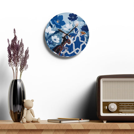 💙❄️ The Lady Of The Winter Blue Garden Acrylic Wall Clock – Art Deco Fashion Elegance
