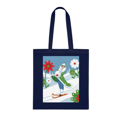 🎿🌺 The Winter Garden Skier Cotton Tote Bag – Colorful Winter Adventure