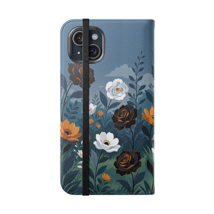 🌹💧 The Midnight Garden Keeper Flip Case – Art Deco Floral Fantasy