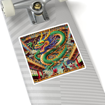 Tibetan Dragon Over Kabuki Duel Kiss-Cut Stickers (4 Sizes)
