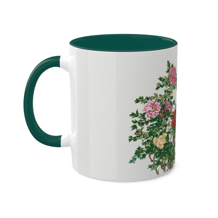 Peonies and Birds by Okamoto Shuki Colorful Mugs, 11oz