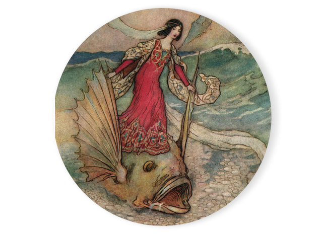 Rita Rides on the Dolphin by Warwick Goble Cork Back Coaster