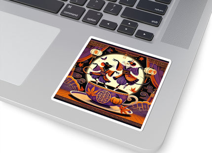 Theatrical Halloween Kabuki Mice on Teacup Kiss-Cut Stickers (4 Sizes)